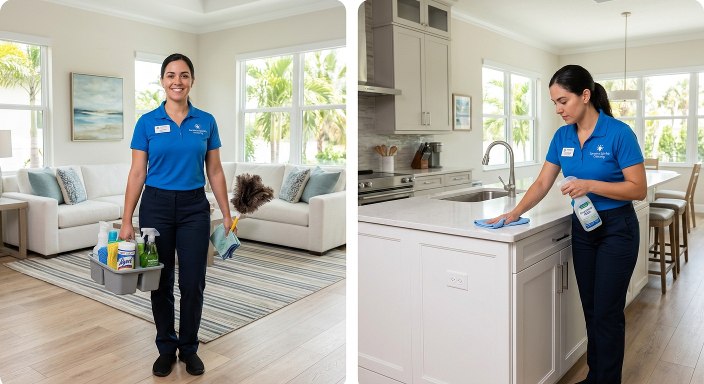 Professional cleaner mopping Sarasota kitchen floor